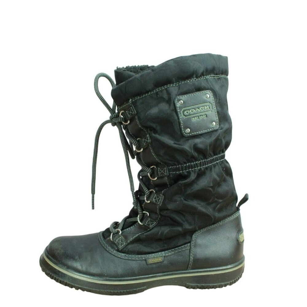 Coach Shaine Black Nylon Lace Up Waterproof Insulated Winter Boots Size 7 B